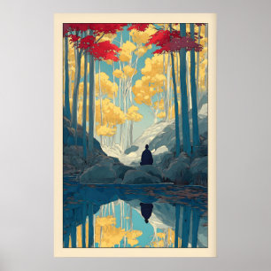 Woodland Wall Art Serene Trees and Seated Figure