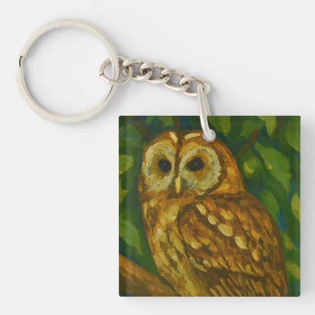 Woodland Watcher – Realistic Owl Art Key Ring (Front)
