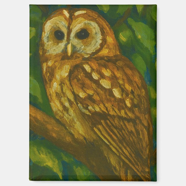 Woodland Watcher – Realistic Owl Art Magnet (Front)