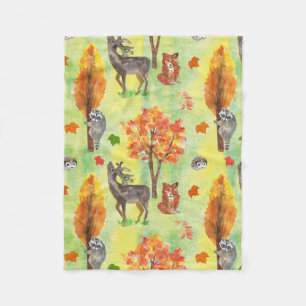 Woodland Watercolor animals Fleece Blanket