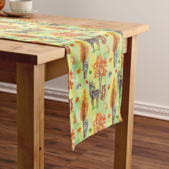Woodland Watercolor animals Short Table Runner (In Situ)