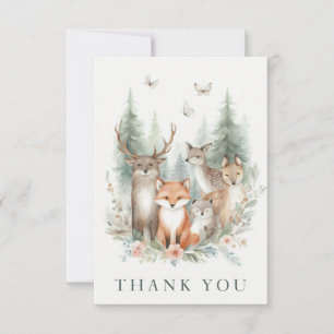 Woodland Watercolor Animals Thank You Card