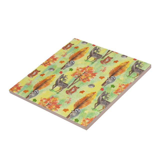 Woodland Watercolor animals Tile (Side)