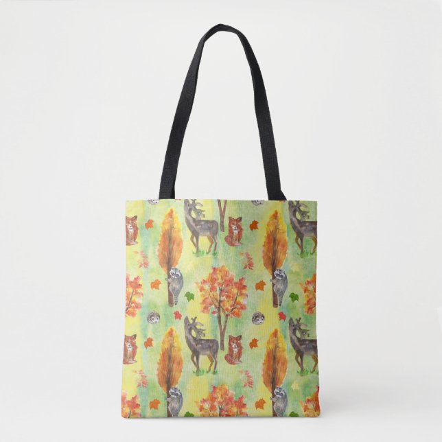 Woodland Watercolor animals Tote Bag (Front)