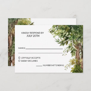 Woodland Watercolor Backyard Garden Wedding RSVP Card