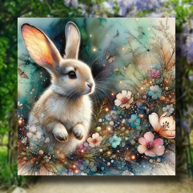 Woodland Watercolor Bunny Pastel Flowers Easter Holiday Card (Creator Uploaded)