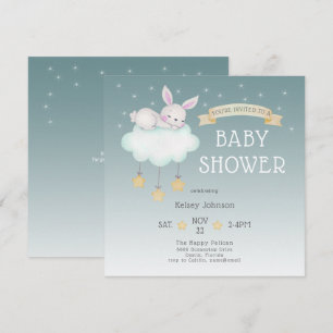 Woodland Watercolor Bunny Starry Baby Shower Invitation