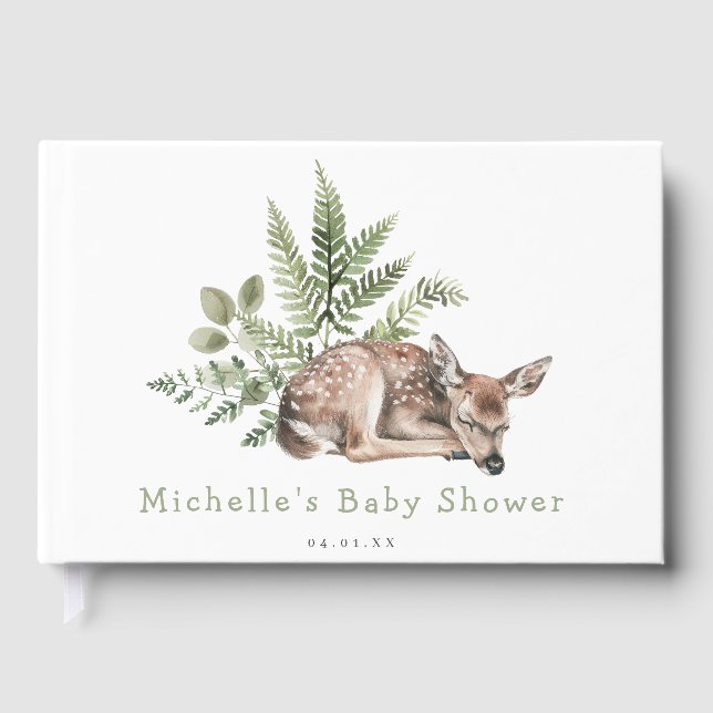 Woodland Watercolor Deer Baby Shower Guest Book (Front)