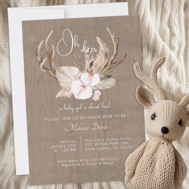 Woodland Watercolor Deer Baby Shower Invitation –  (Rustic Nature Loving Baby Shower Invitation)