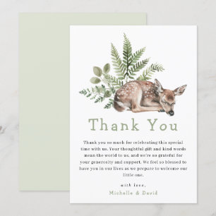 Woodland Watercolor Deer Baby Shower Thank You Card