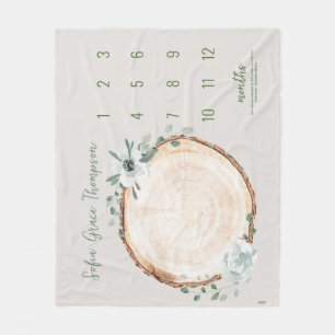Woodland Watercolor Floral Monthly milestone  Fleece Blanket