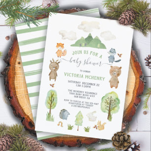Woodland Watercolor Forest Animals Baby Shower Invitation