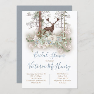 Woodland Watercolor Forest Deer Bridal Shower Invitation