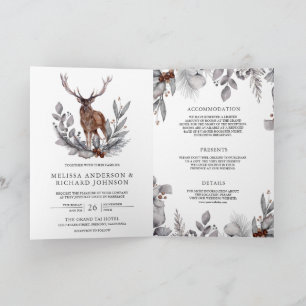 Woodland Watercolor Forest Deer QR Code Wedding Invitation