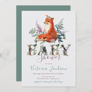 Woodland Watercolor Forest fox Baby Shower Invitation