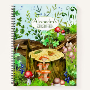 Woodland Watercolor Forest Mushroooms Plants Moss Notebook