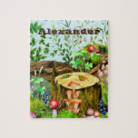 Woodland Watercolor Forest Mushroooms Plants Name  Jigsaw Puzzle<br><div class="desc">A jigsaw puzzle with a customisable name/text with watercolor illustrations of the forest mushrooms,  moss,  and other plants,  this puzzle would work great as a personalised gift for someone who loves mushroom picking,  nature,  and puzzles.</div>
