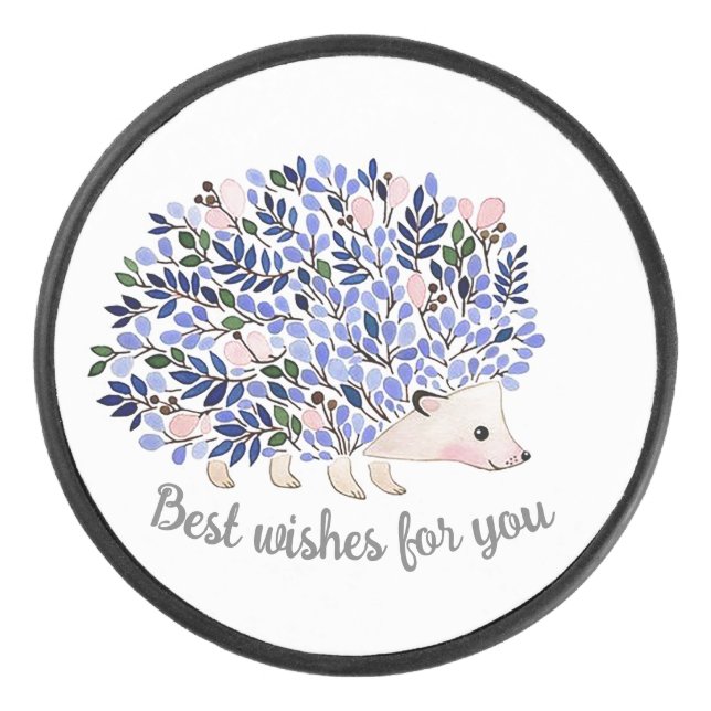 Woodland Watercolor Hedgehog Hockey Puck (Front)