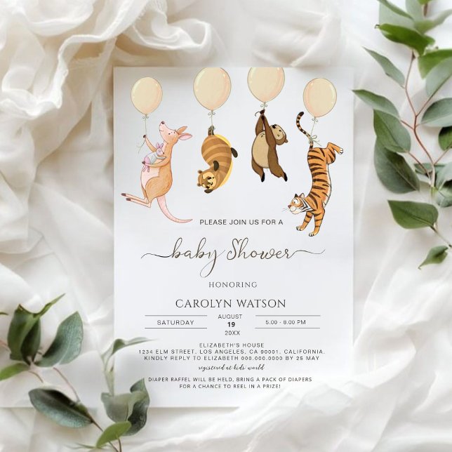  Woodland Watercolor Kangaroo Baby Shower Invitation (Creator Uploaded)