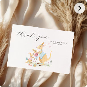Woodland Watercolor Kangaroo Family Baby Shower Thank You Card