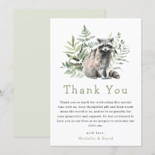 Woodland Watercolor Racoon Baby Shower Thank You Card