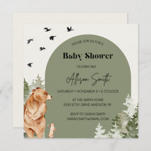 Woodland Watercolor Square Baby Shower Invites