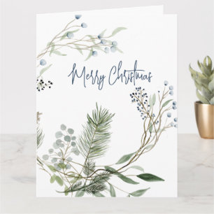Woodland Watercolor Winter Berry Wreath  Card