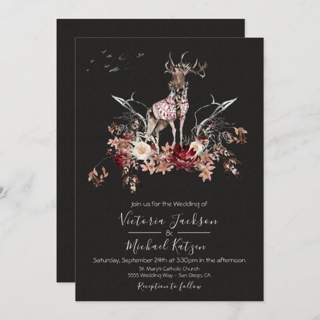 Woodland Watercolor Winter Wedding invitations (Front/Back)