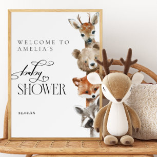 Woodland Watercolour Animals Modern Baby Shower Poster