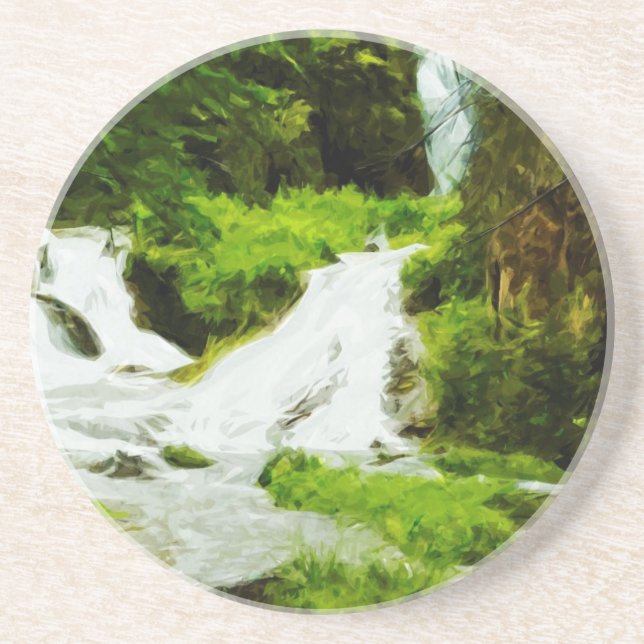 Woodland Waterfall in Summer Abstract Coaster (Front)