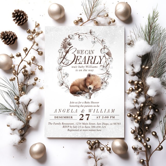 Woodland We Can Bearly Wait Winter Baby Shower Invitation (Creator Uploaded)