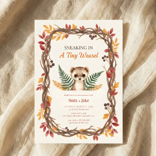 Woodland weasel baby shower invitation