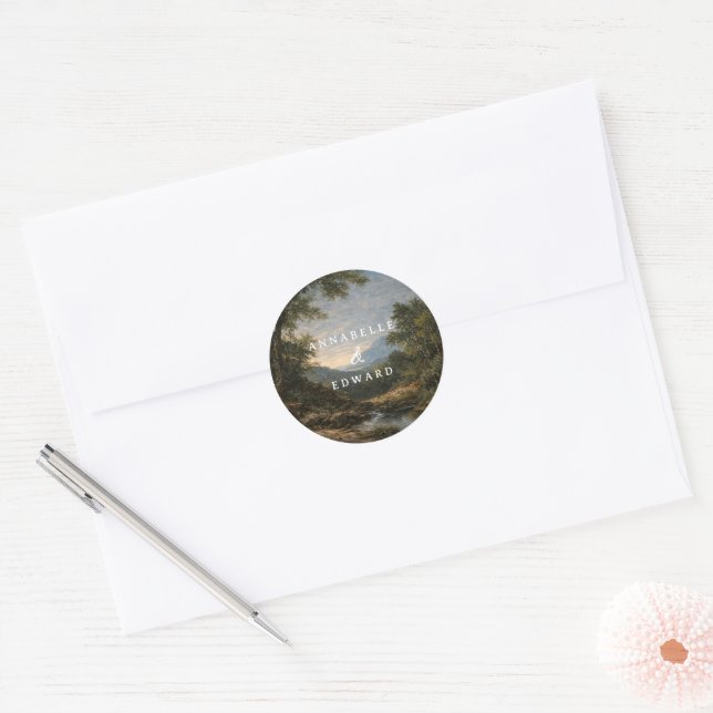 Woodland Wedding Elegant Romantic Vintage Classic Round Sticker (Envelope)