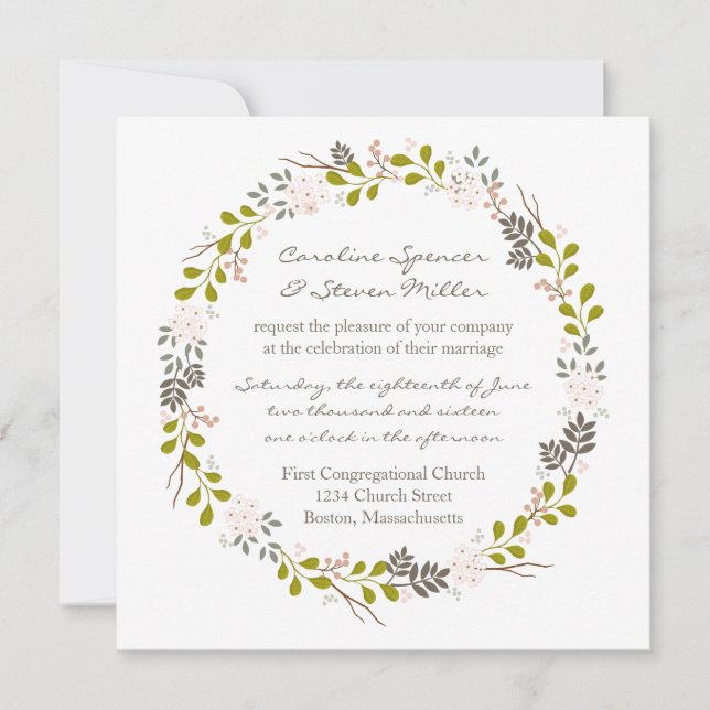 Woodland Wedding Rustic Wreath Invitation (Front)