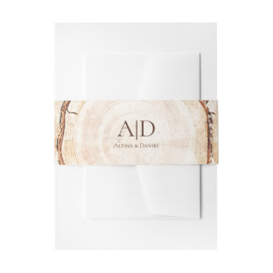 Woodland Wedding tree Bark Monogram Custom Invitation Belly Band