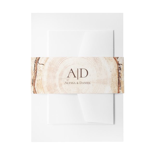 Woodland Wedding tree Bark Monogram Custom Invitation Belly Band (Front Example)