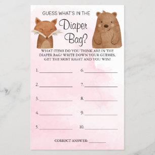 Woodland Whats in the diaper bag shower game card