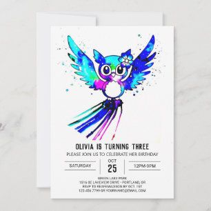Woodland Whimsical Digital Owl Birthday Invitation
