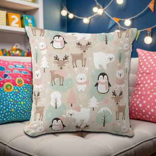Woodland Whimsical Forest Animals Winter Cushion