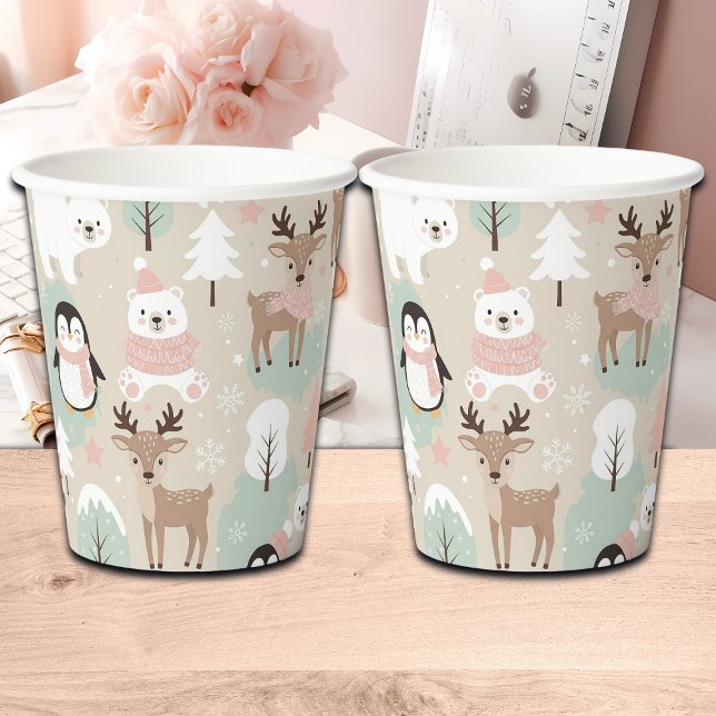 Woodland Whimsical Forest Animals Winter Paper Cups (Creator Uploaded)