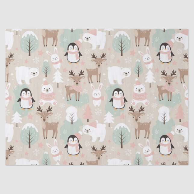 Woodland Whimsical Forest Animals Winter Tissue Paper (Front)