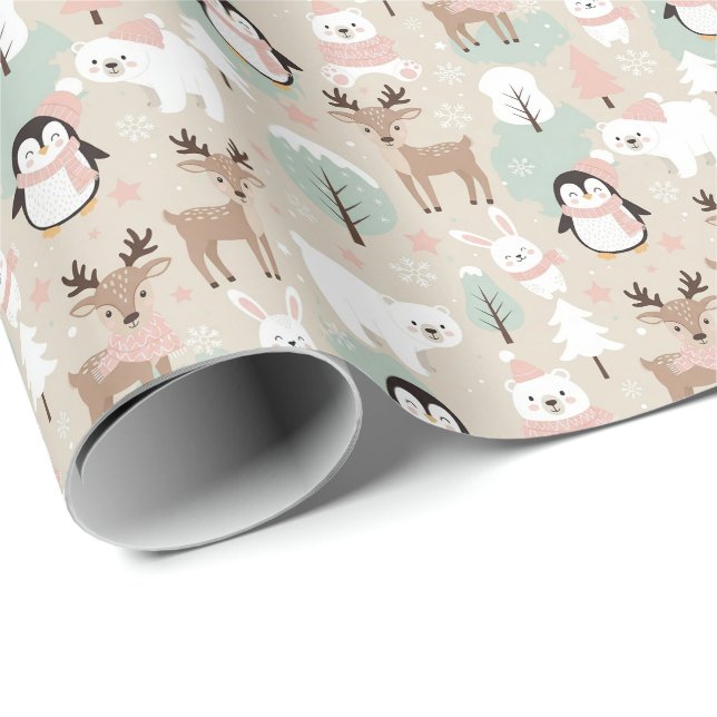 Woodland Whimsical Forest Animals Winter Wrapping Paper (Roll Corner)