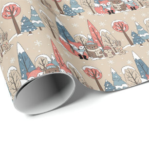 Woodland Whimsical Forest Animals Winter Wrapping Paper