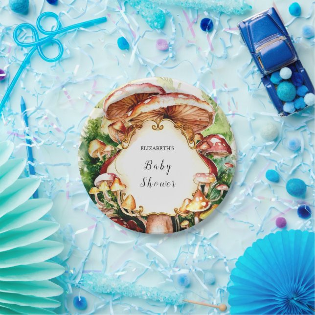 Woodland Whimsical Mushroom Baby Shower Paper Plate (Party)
