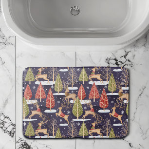 Woodland Whimsical Reindeers Winter Bath Mat