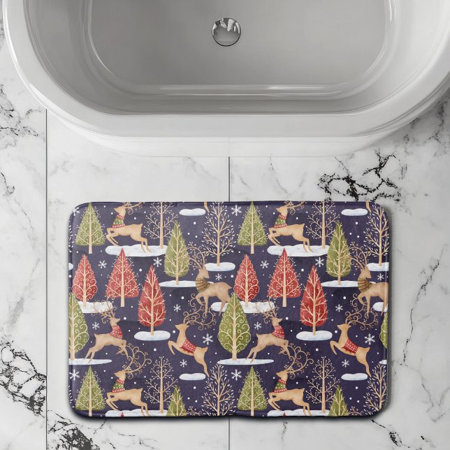 Woodland Whimsical Reindeers Winter Bath Mat (Creator Uploaded)