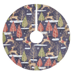 Woodland Whimsical Reindeers Winter Brushed Polyester Tree Skirt
