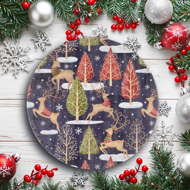 Woodland Whimsical Reindeers Winter Cutting Board (Creator Uploaded)