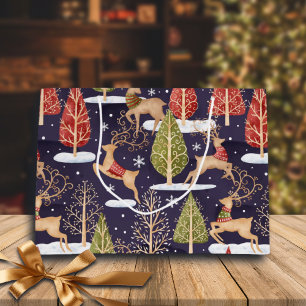 Woodland Whimsical Reindeers Winter Large Gift Bag