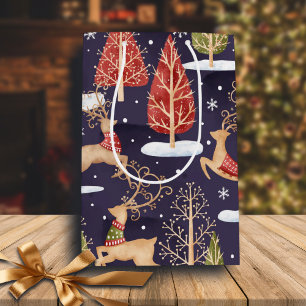Woodland Whimsical Reindeers Winter Medium Gift Bag